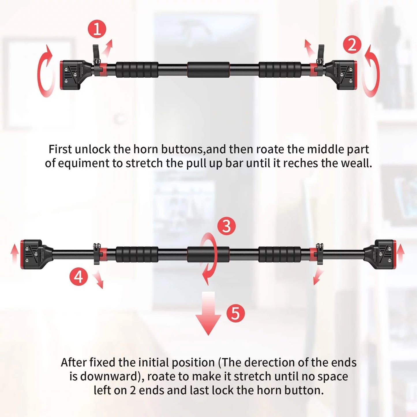 Adjustable Doorway Chin-Up and Pull-Up Bar for 28"-36" Door Frames - No Screws Required, Press Fit Design
