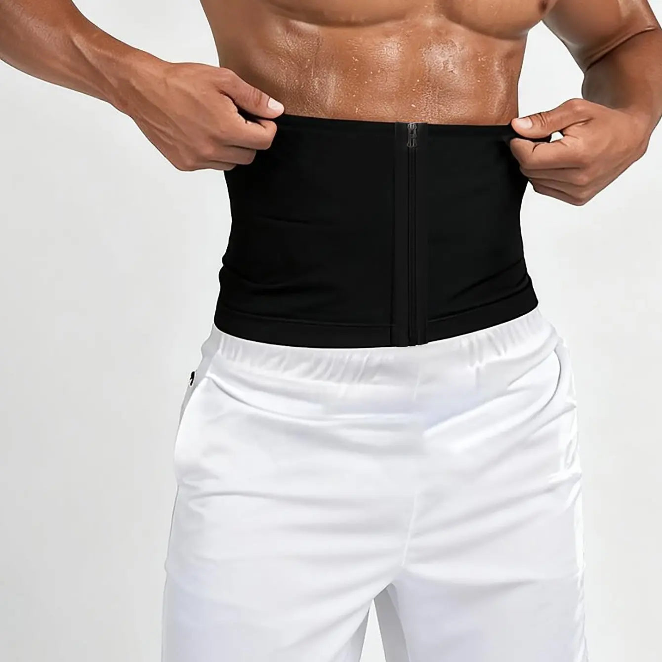 Men's Zippered Waist Trainer Sweat Belt - Sauna Workout Band for All Seasons, Sporty Design, Elastic Fitness Waistband