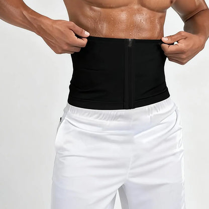 Men's Zippered Waist Trainer Sweat Belt - Sauna Workout Band for All Seasons, Sporty Design, Elastic Fitness Waistband