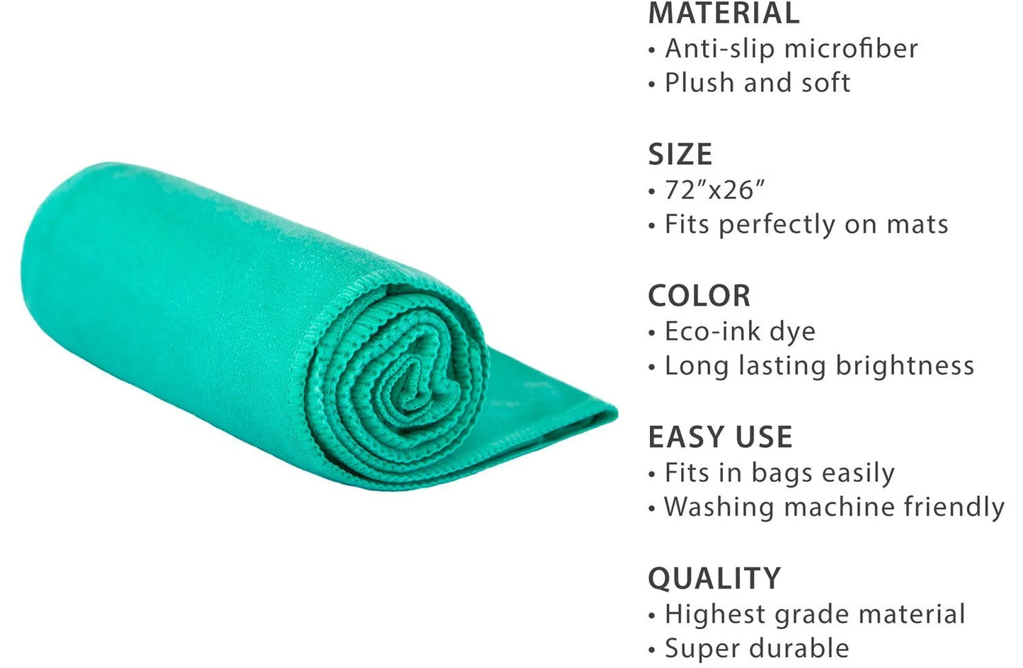 Gosweat Super Absorbent Teal Hot Yoga Towel - 100% Microfiber Suede for Bikram Yoga