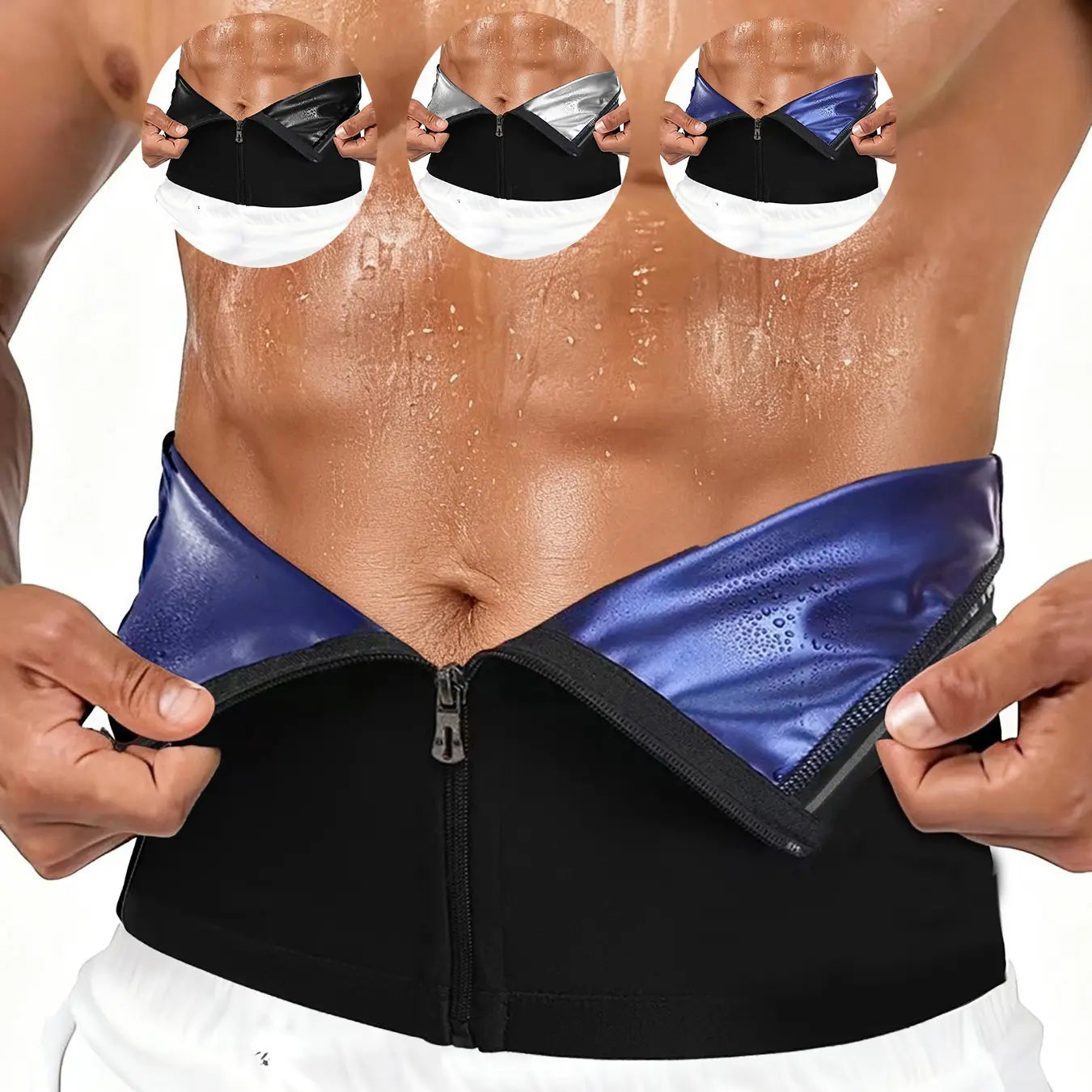 Men's Zippered Waist Trainer Sweat Belt - Sauna Workout Band for All Seasons, Sporty Design, Elastic Fitness Waistband