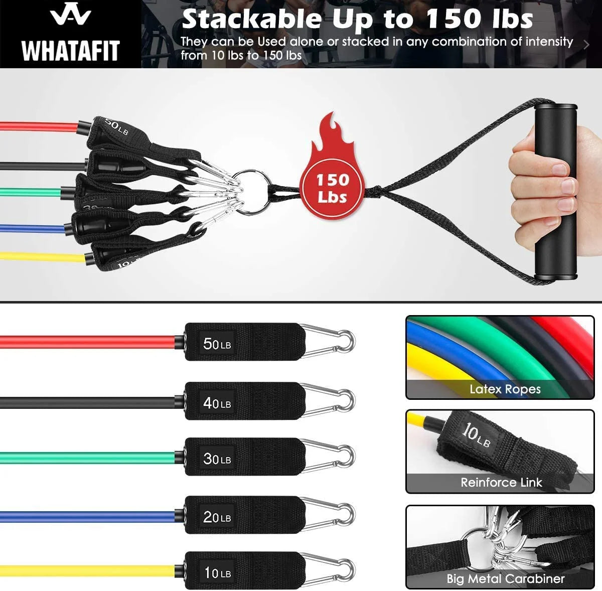 150 lbs Resistance Bands Set with Handles for Strength Training at Home - Exercise Bands for Men and Women