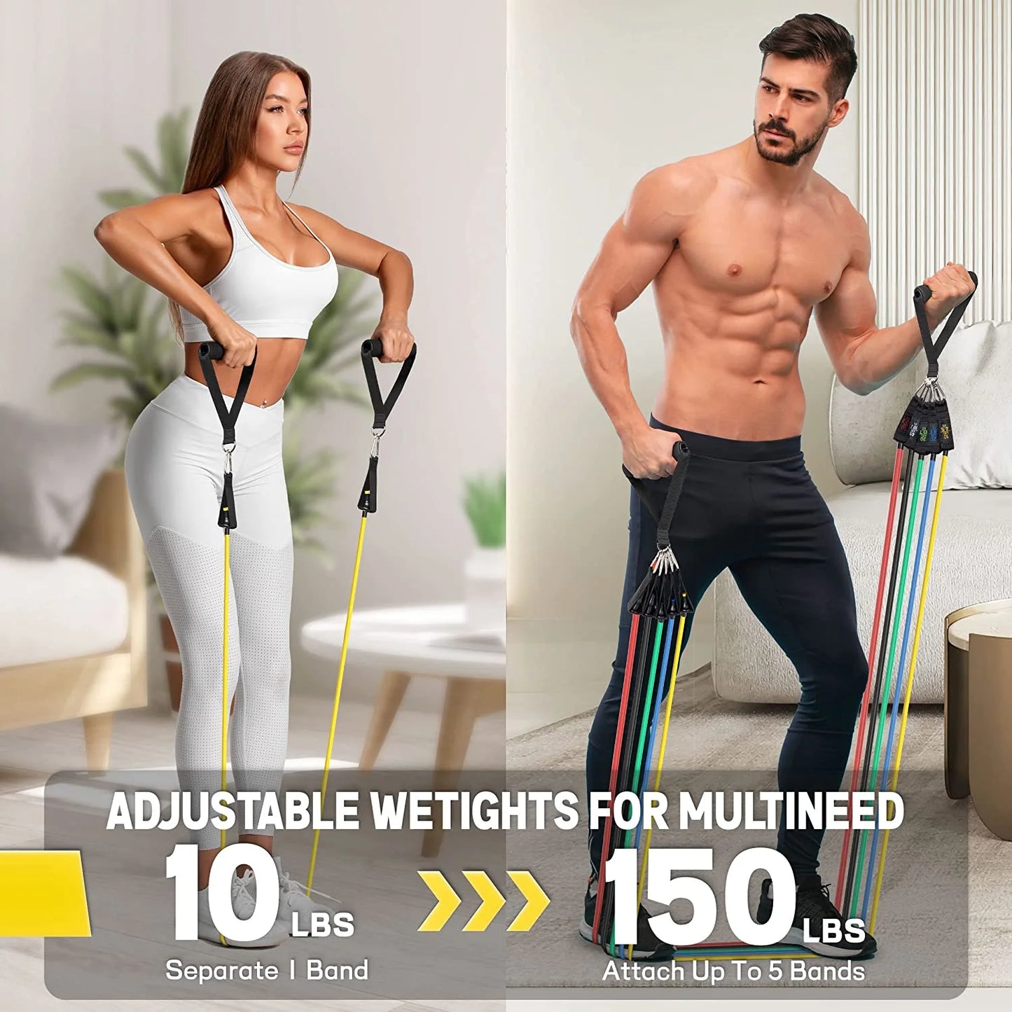 150 lbs Resistance Bands Set with Handles for Strength Training at Home - Exercise Bands for Men and Women