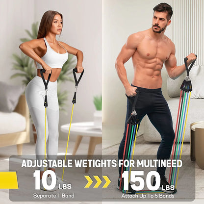150 lbs Resistance Bands Set with Handles for Strength Training at Home - Exercise Bands for Men and Women