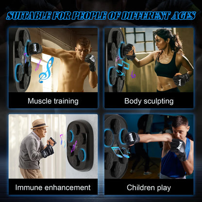 Advanced Smart Music Boxing Machine for Adults - Wall-Mounted Fitness Equipment with Display and Gloves for Home and Gym Use (Black)