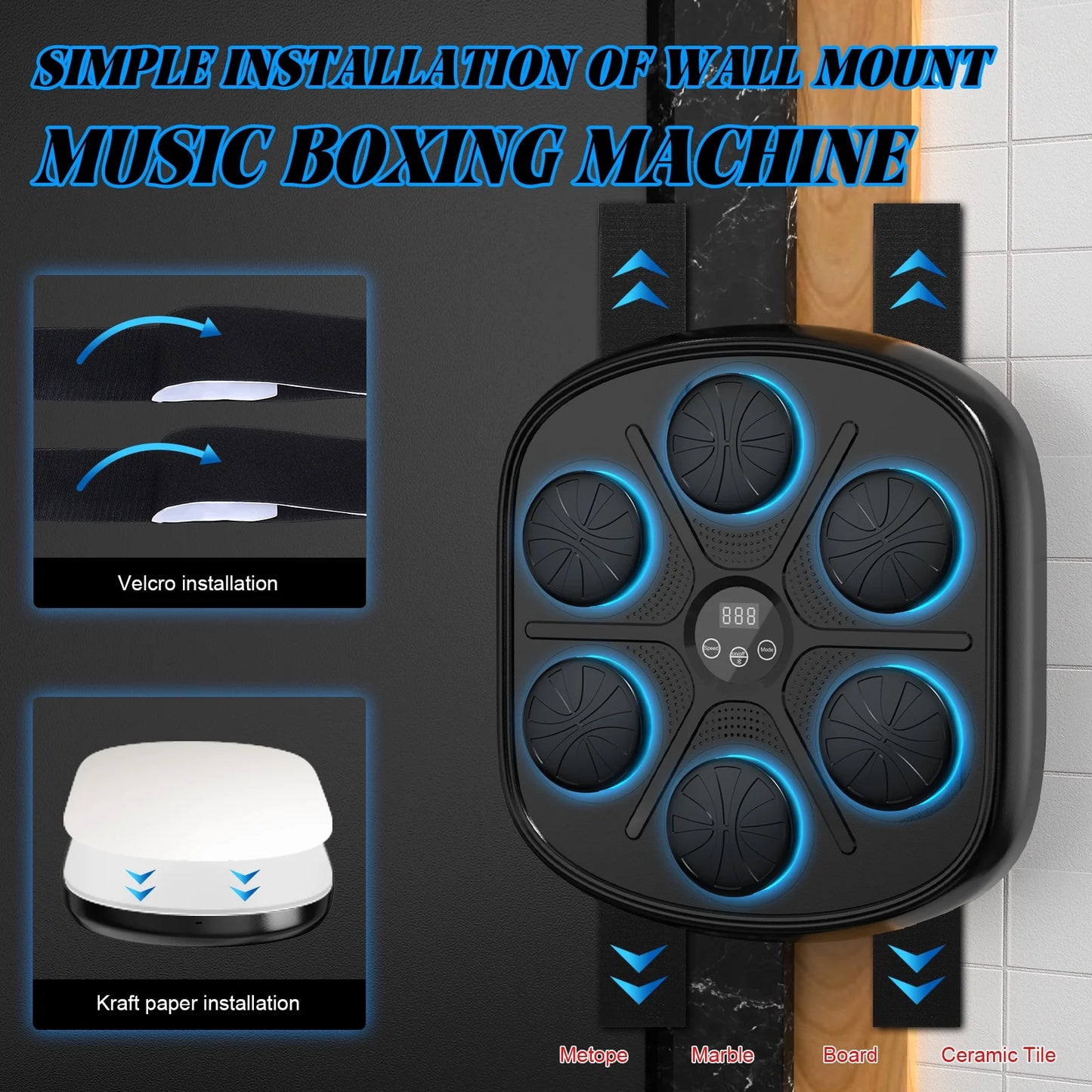 Advanced Smart Music Boxing Machine for Adults - Wall-Mounted Fitness Equipment with Display and Gloves for Home and Gym Use (Black)