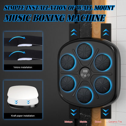 Advanced Smart Music Boxing Machine for Adults - Wall-Mounted Fitness Equipment with Display and Gloves for Home and Gym Use (Black)