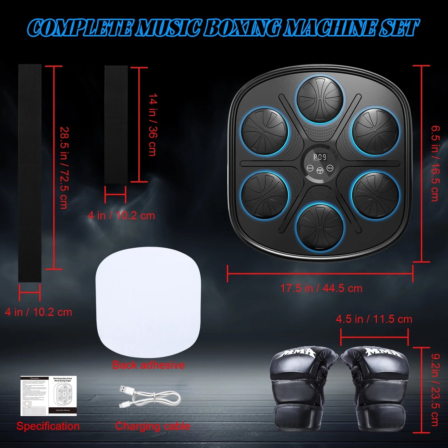 Advanced Smart Music Boxing Machine for Adults - Wall-Mounted Fitness Equipment with Display and Gloves for Home and Gym Use (Black)