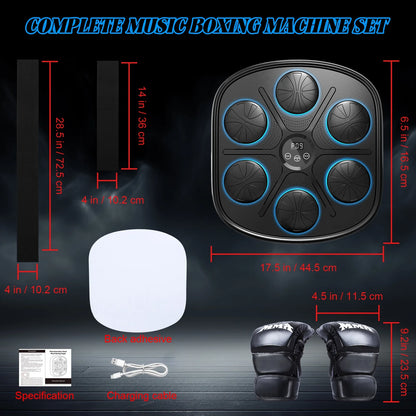 Advanced Smart Music Boxing Machine for Adults - Wall-Mounted Fitness Equipment with Display and Gloves for Home and Gym Use (Black)