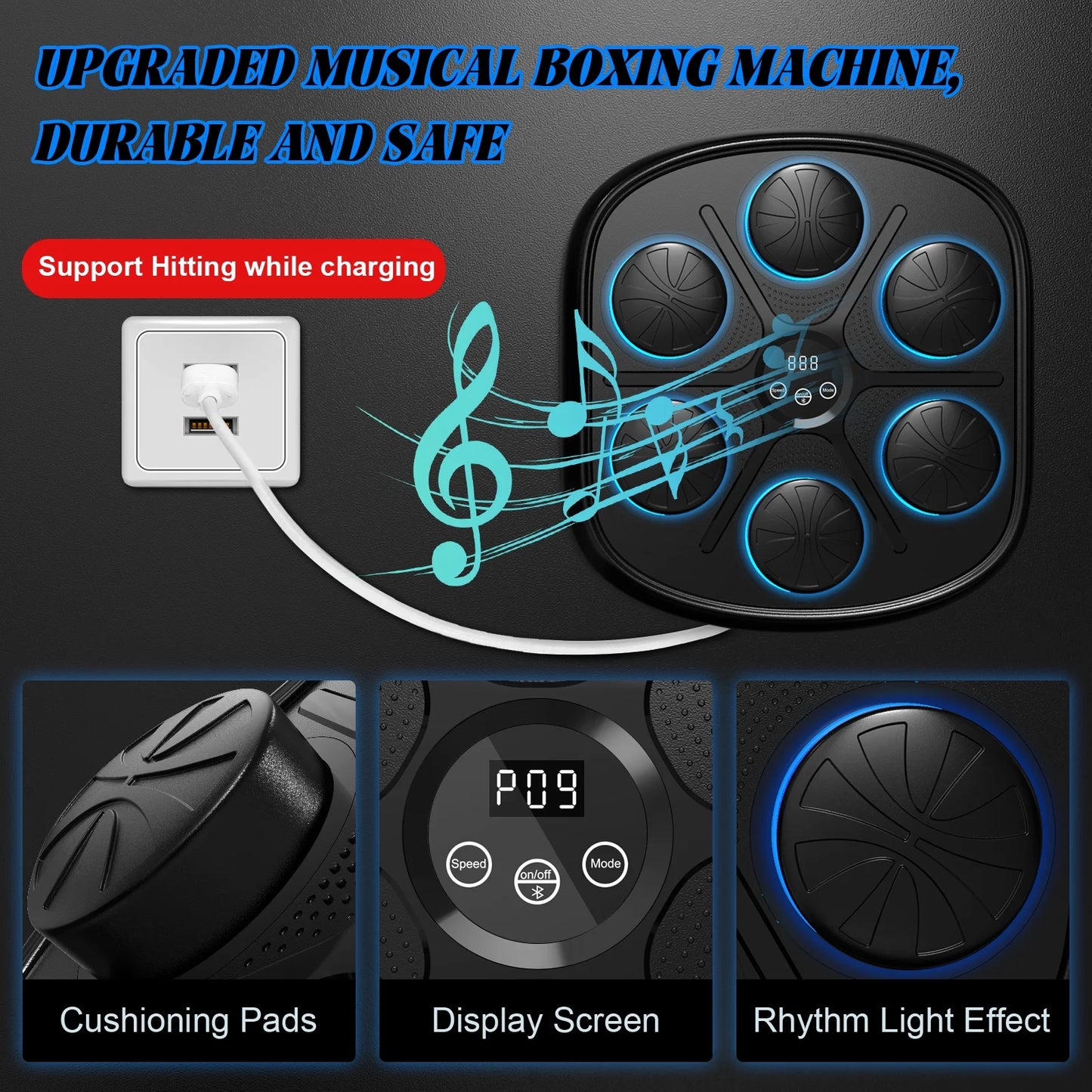 Advanced Smart Music Boxing Machine for Adults - Wall-Mounted Fitness Equipment with Display and Gloves for Home and Gym Use (Black)