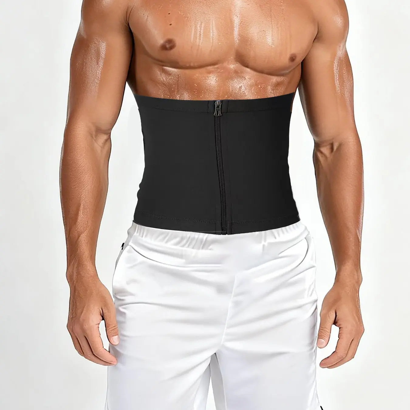 Men's Zippered Waist Trainer Sweat Belt - Sauna Workout Band for All Seasons, Sporty Design, Elastic Fitness Waistband