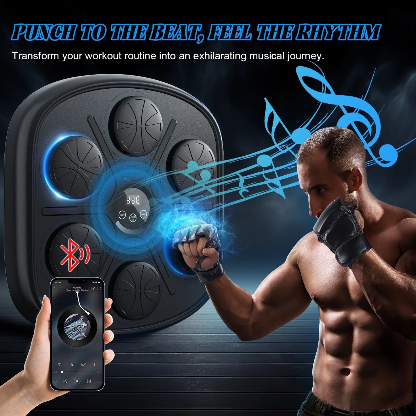Advanced Smart Music Boxing Machine for Adults - Wall-Mounted Fitness Equipment with Display and Gloves for Home and Gym Use (Black)