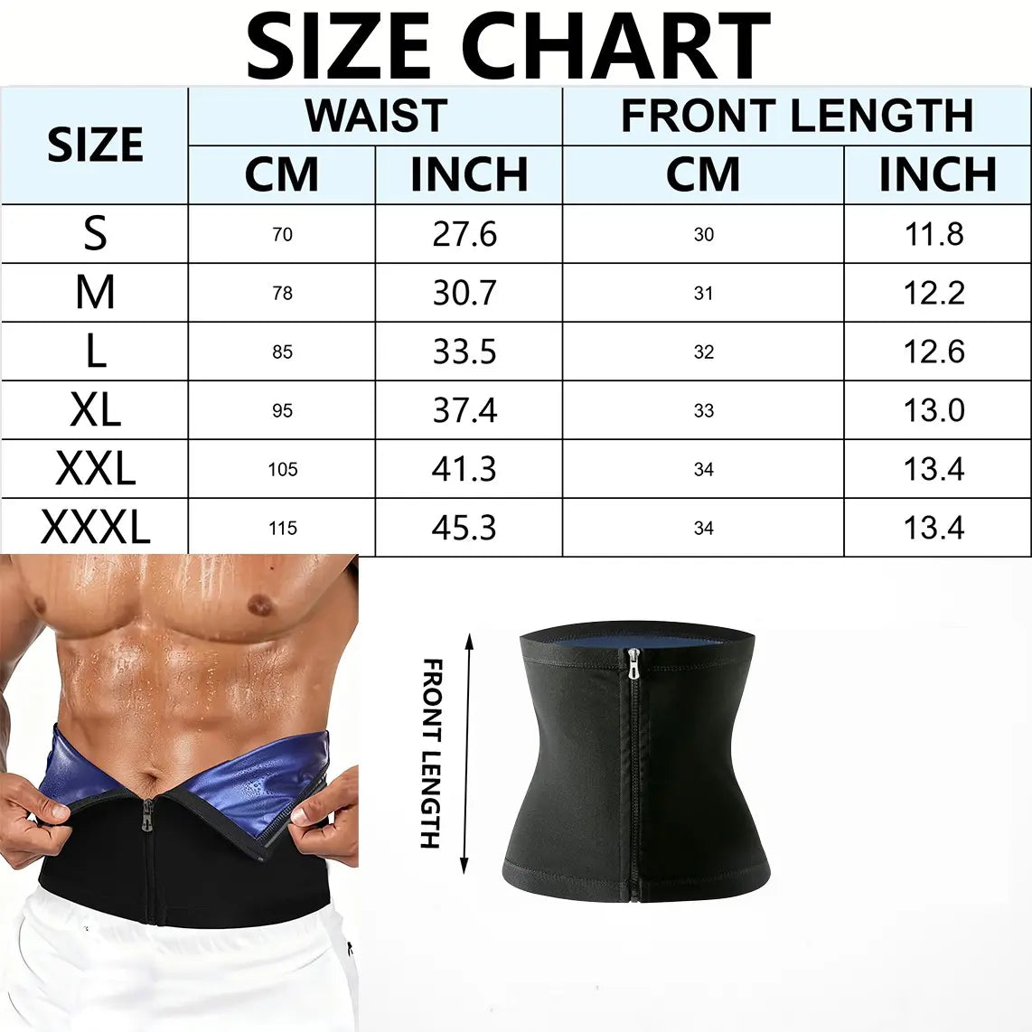 Men's Zippered Waist Trainer Sweat Belt - Sauna Workout Band for All Seasons, Sporty Design, Elastic Fitness Waistband