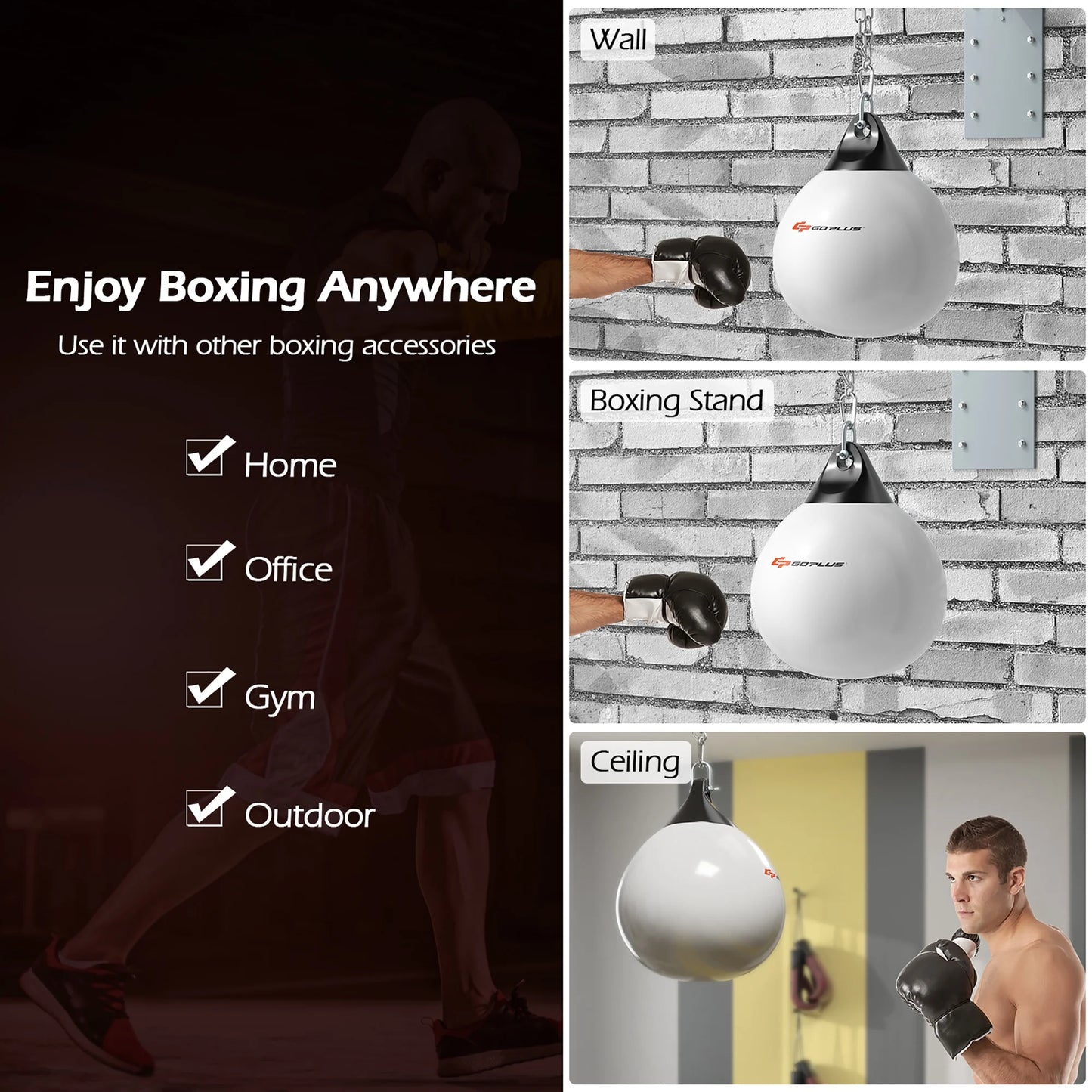 Goplus 18-Inch 110 lbs Water-Filled Aqua Training Boxing Bag for Home Gym - White