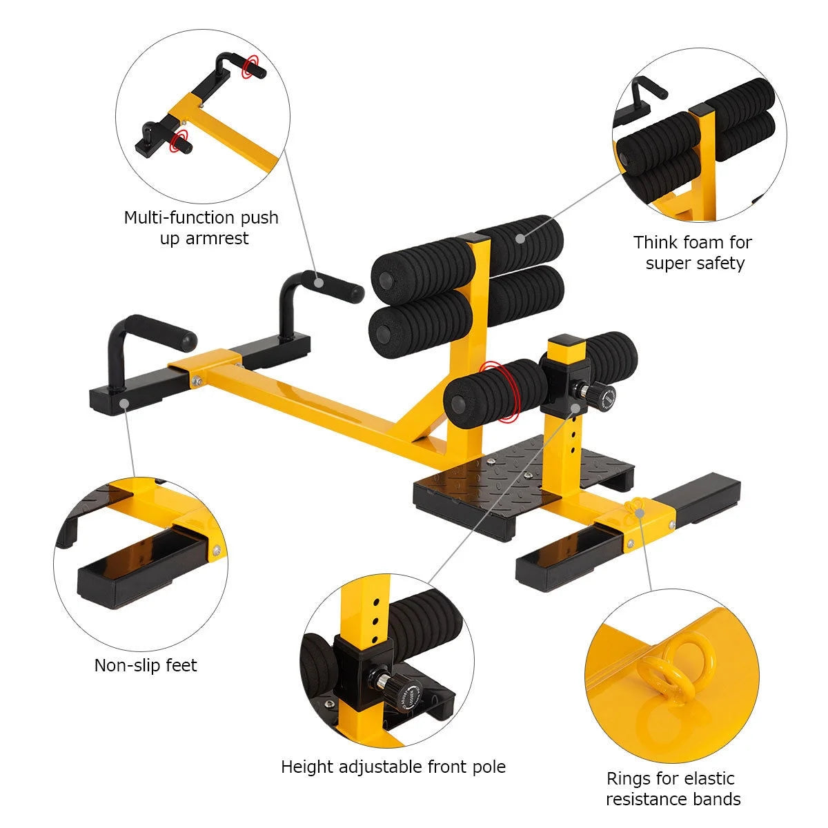 Height Adjustable 3-in-1 Sissy Squat, Push-Up, and Ab Workout Machine for Home Gym