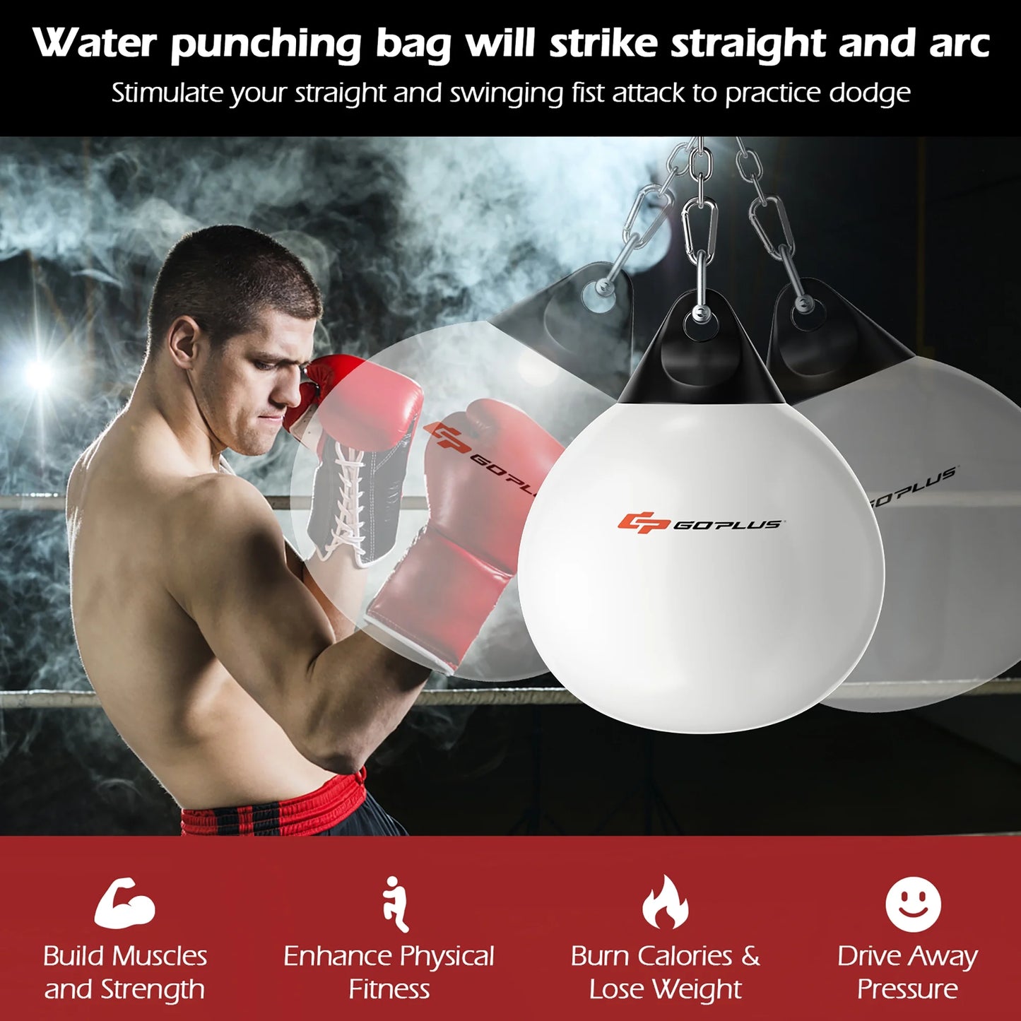 Goplus 18-Inch 110 lbs Water-Filled Aqua Training Boxing Bag for Home Gym - White